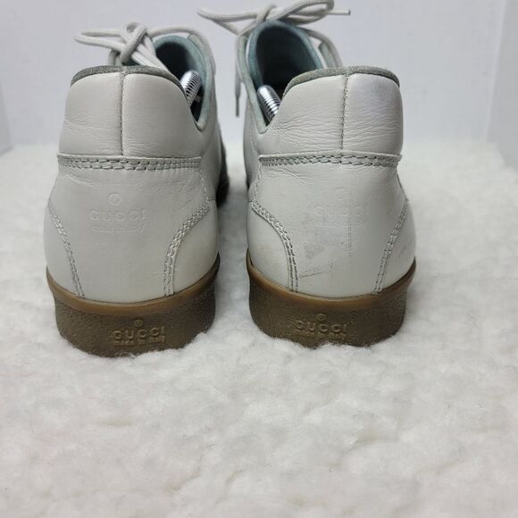 Gucci Mens Lace Up Sneaker Size 10 WHT Gray Suede White Leather 111 6091 - Picture 4 of 10